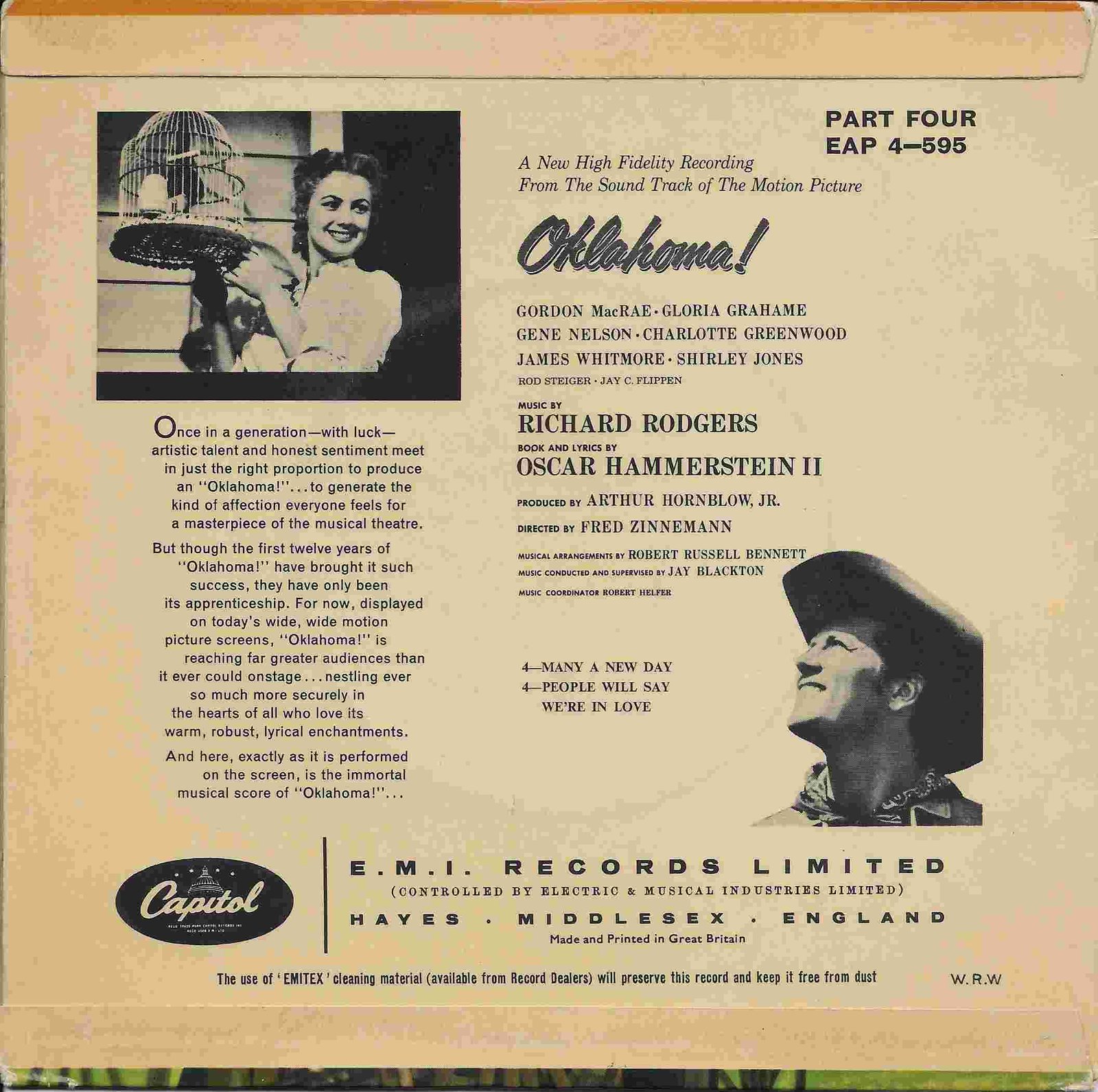 EAP 4-595 Oklahoma! 4 Rodgers / Hammerstein II from ITV, Channel 4 and Channel 5 library Back cover of EAP 4-595